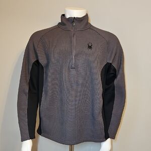 Spyder Men's Gray Black Core Waffle Knit 1/4 Zip Pullover XL
